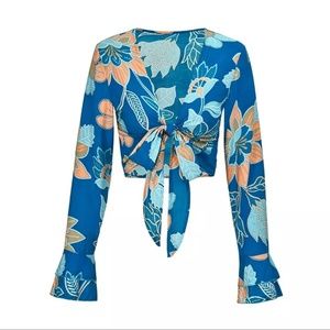 Long Sleeve Caridgan Trumpet Print Bow Tie Shirt